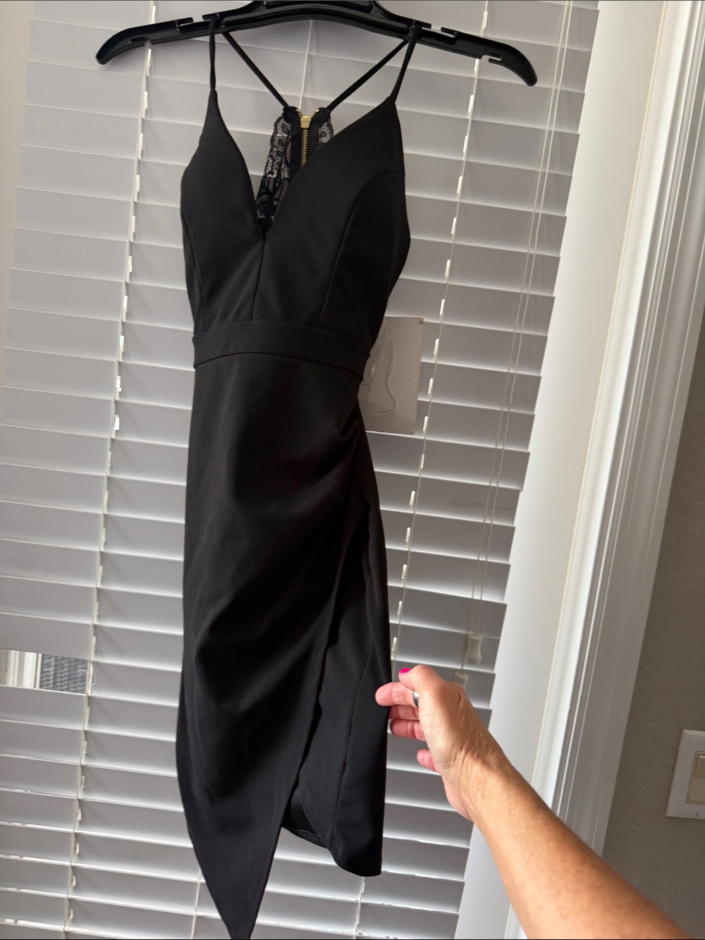 Women's Black V-Neck Spaghetti Strap Dress